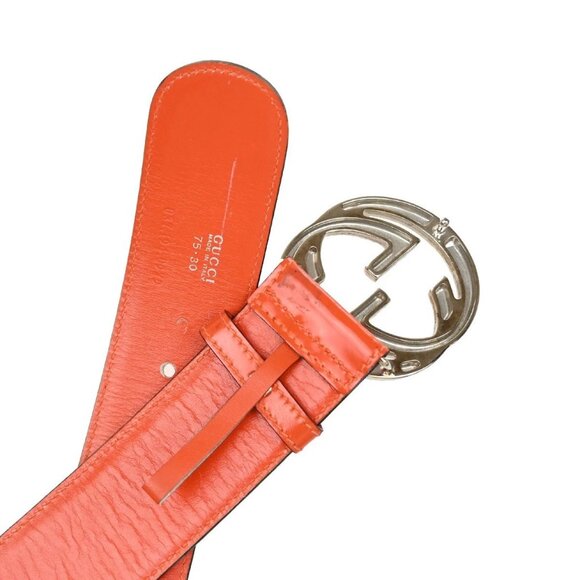 GUCCI GG Logo Interlocking Belt 75/30 Leather Orange SHW Italy 60KB122 - Picture 6 of 12